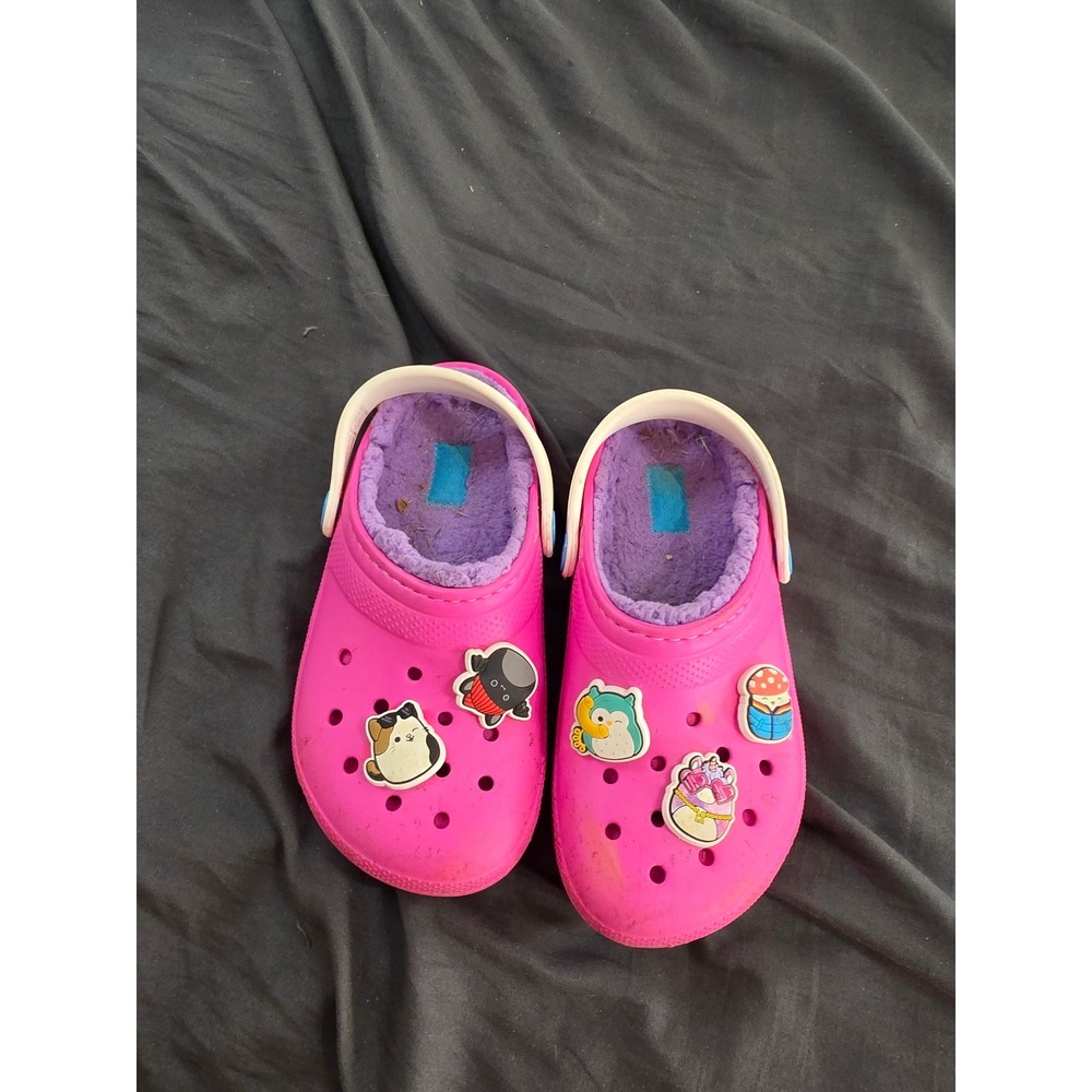 Crocs Classic Lined Clog Pink Purple Girls Size 13 Squishmallows Jibbitz Charms